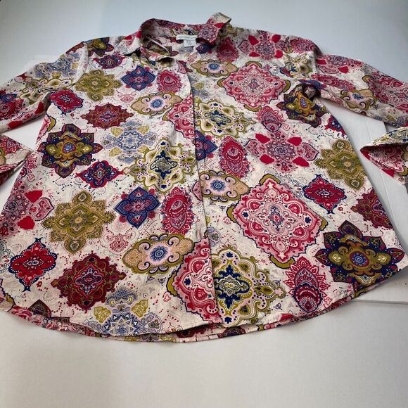 Cupcake and Cashmere Paisley Blouse Button Down Multicolor Feminine Boho Chic XS - Picture 1 of 12